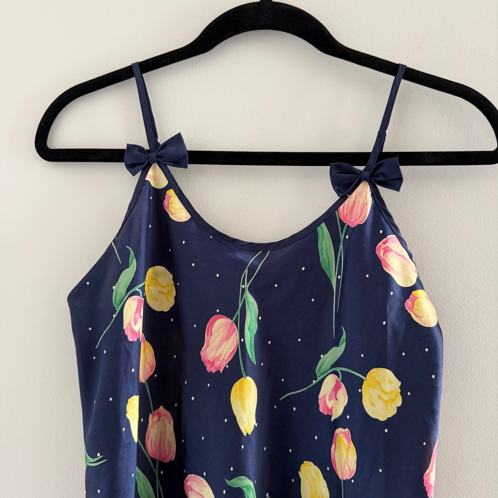 Chance Encounters Tulip Floral Satin Chemise Nightgown Size M Feminine Cottage